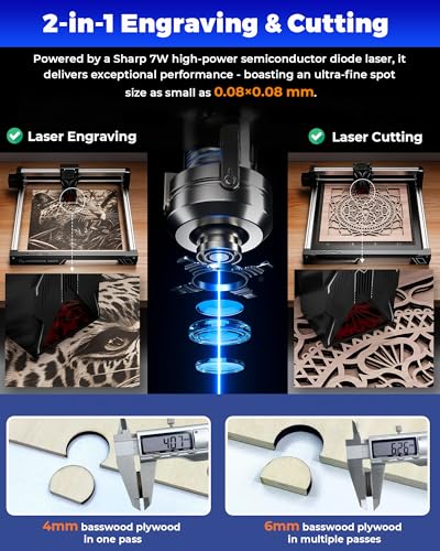 ATOMSTACK Swift Laser Engraver for Beginners, 7000mW Output Laser Cutter, Laser Class 4, 300×300mm Working Area, 0.08mm Accuacy Engraving Machine for Wood, Leather, Coated Metal, Acrylic (Swift 7W) KoveYzao