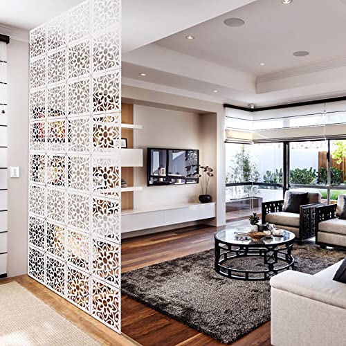 ANMINY 12 PCS Hanging Room Divider Decorative Thick Wall Screen Panels Floral Carving Pattern Hollow Out Design for Bedroom Living Dining Room Kitchen Office Restaurant Home Hotel Decor - White Flower ANMINY