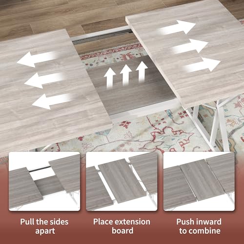 HOMCOM 47"-63" Expandable Dining Table for 4-6 People, Farmhouse Dinner Table with Heavy Duty Metal Trestle Base, Rectangle Kitchen Desk, Distressed Gray HOMCOM