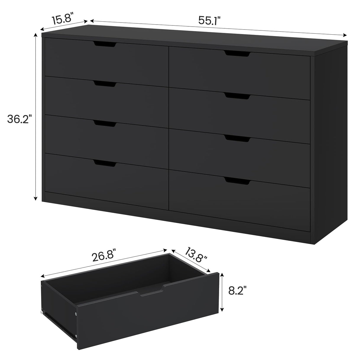 HAUOMS Modern 8 Drawer Dresser, Black Chest of Drawers for Bedroom,Closet Dressers with Drawers for Living Room, Entryway, Hallway HAUOMS