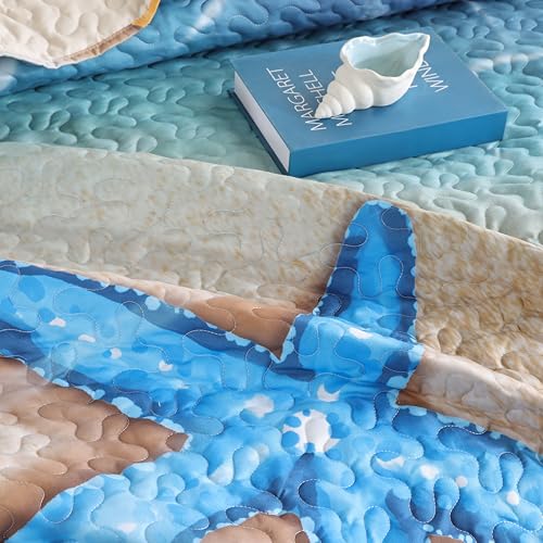 weigelia Coastal Quilt Set King Size – 3 Piece Lightweight Beach Themed Bedding, Soft & Breathable Polyester Coverlet, All Season Quilts & Bedspread for Bedroom Décor weigelia