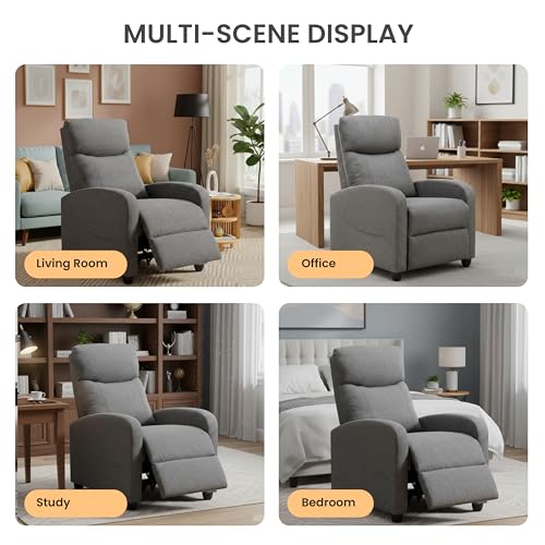 HealSmart Adjustable Push Back Recliner Chair, Soft Fabric Lounge Sofa for Reading & Relaxing, Perfect Home Theater Chair for Living Room & Bedroom, Grey