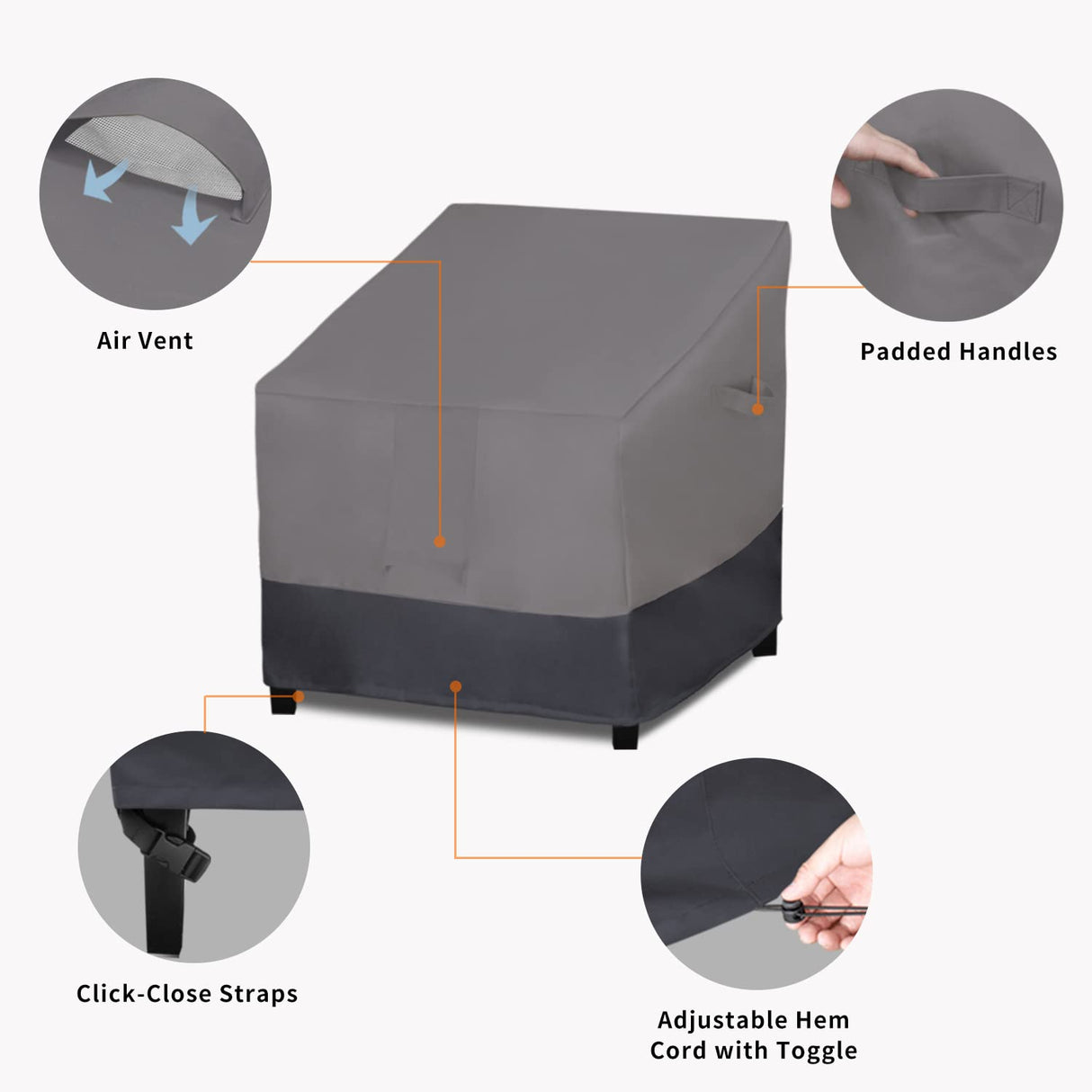 Easy-Going Outdoor Chair Cover Waterproof, Heavy Duty Patio Chair Cover, Windproof Outdoor Furniture Cover with Air Vent (2 Pack-33.5Wx31.5Dx36H inch, Gray/Dark Gray) Easy-Going