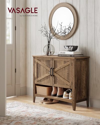 VASAGLE LIRY Collection - Shoe Cabinet, 3-Tier Storage Organizer, Shoe Shelf, Farmhouse Freestanding Cabinet, Height-Adjustable Shelf, 13.8 x 31.5 x 27.6 Inches, Honey Brown ULBC038B01 VASAGLE