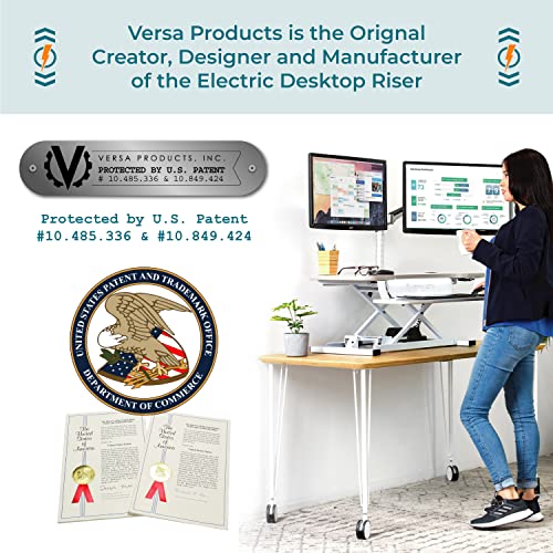 VERSADESK® PowerPro™ 36" Corner Standing Desk Converter, 36 Inch Motorized Height-Adjustable Standup Desk Riser Sit to Stand Desktop with Keyboard and Mouse Tray + USB Charging Port, Black VERSADESK