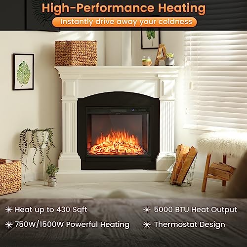COSTWAY Electric Fireplace Insert 26-inch Wide, 5,000 BTU Recessed and Freestanding Fireplace Heater with Remote Control, 3 Flame Colors, 6 Brightness, 6H Timer, Fireplace for Indoor Use, 750/1500W COSTWAY