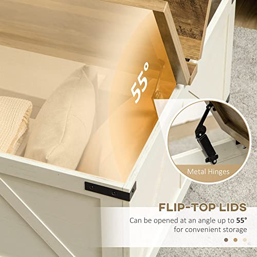 HOMCOM Farmhouse Coffee Table, Square Coffee Table with Storage for Living Room, Center Table with Hinged Flip Lift Top and Hidden Space, Antique White HOMCOM