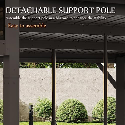 Domi 12x14FT Lean to Gazebo, Hardtop Wall Mounted Gazebo with Sloping Galvanized Steel Roof, Wall Pergola with Aluminum Frame, Curtains and Netting, for Patio, Deck, Garden, Backyard domi outdoor living