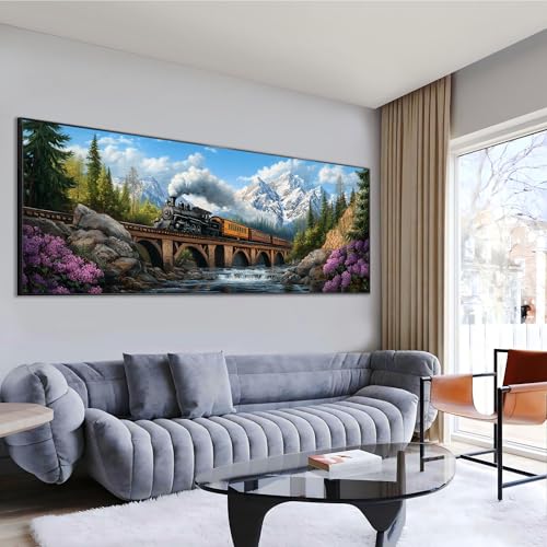 Wergund 5D DIY Large Diamond Art Kits for Adults Train, Large Size Diamond Art Mountain, Full Drill Crystal Rhinestone Embroidery Cross Stitch Arts Craft Canvas Home Wall Decor Gift 12x30Inch Wergund