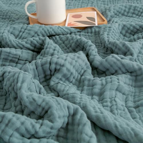 EMME Muslin Throw Blanket 100% Cotton Blankets for Couch Breathable Gauze All Season Soft and Lightweight Pre-Washed (Teal, 50"x70") EMME