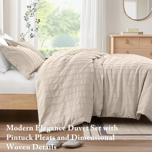 Madison Park Essentials Striped Duvet Cover Set King, Modern Minimalist Bedding Set with Premium Jacquard Stripe, 3 Pieces Duvet Cover Reversible with Zipper Closure & Corner Ties,Neutral Madison Park Essentials