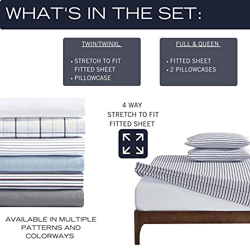 Nautica - Twin/Twin XL Bed Sheets, Cotton Percale Bedding Set with Matching Pillowcase, Crisp & Cool, Fully Elasticized, Dorm Essentials (Herringbone Coastal Blue) Nautica