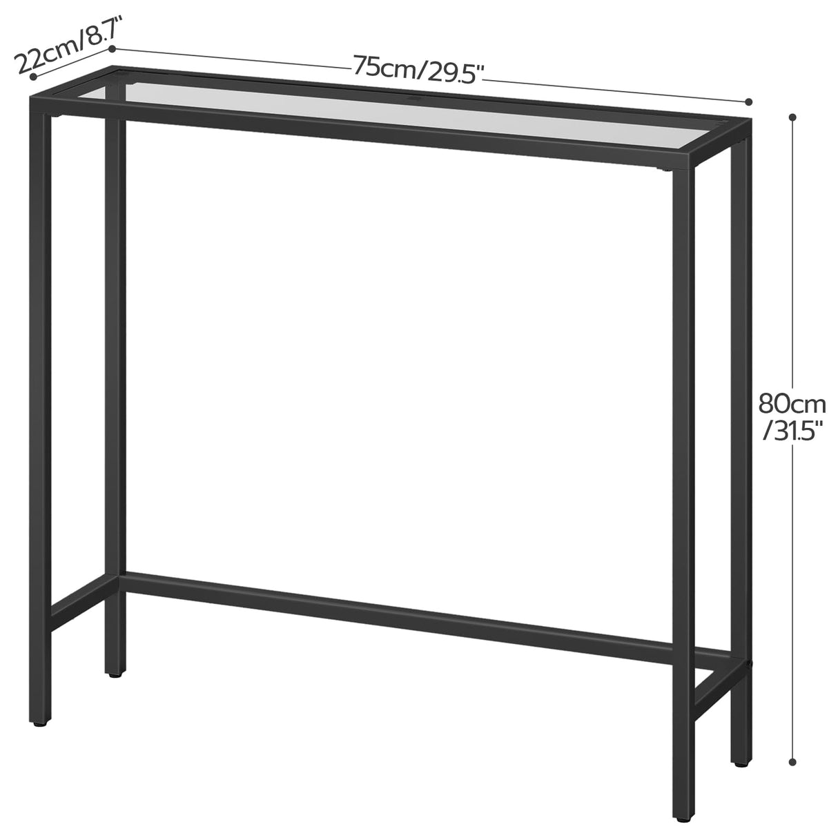 HOOBRO 29.5" Narrow Console Table, Tempered Glass Sofa Table, Small Side Table, Modern Entryway Table, for Entrance, Living Room, Foyer, Hallway Bedroom, Black BK07XG01 HOOBRO