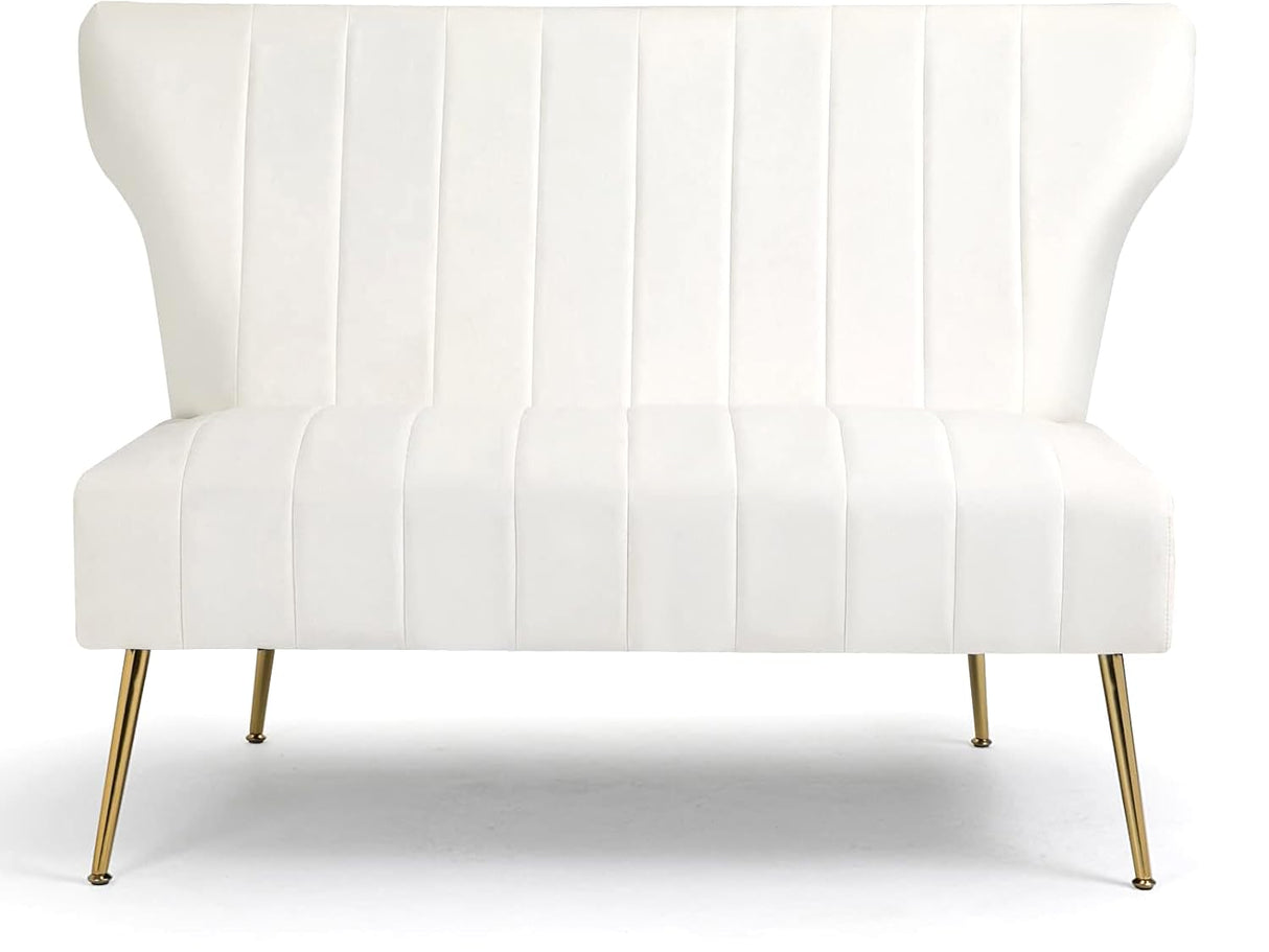 WQSLHX 50’’ Velvet Modern Armless Loveseat for Living Room Bedroom, Upholstered Small Wingback Couch Sofa with Gold Metal Legs & 2 Seater WQSLHX
