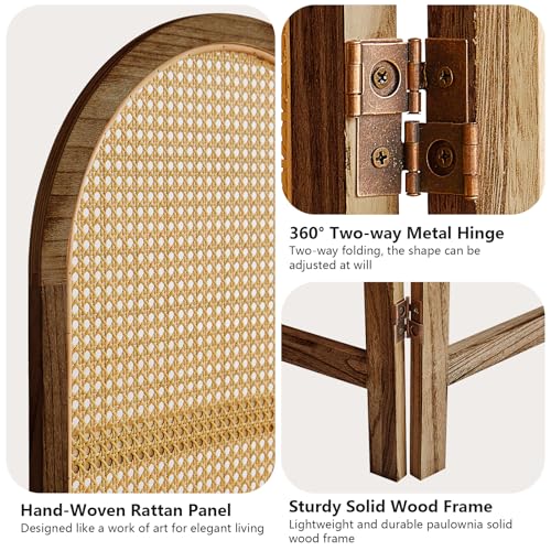 Aletheiawu 5.9 Ft Tall Hand-Woven Rattan Room Divider 3 Panels, Wood Room Divider Panel, Folding Screen Divider Wall, Wall Divider for Room Separation, Folding Privacy Screen, Home Office Brown Aletheiawu