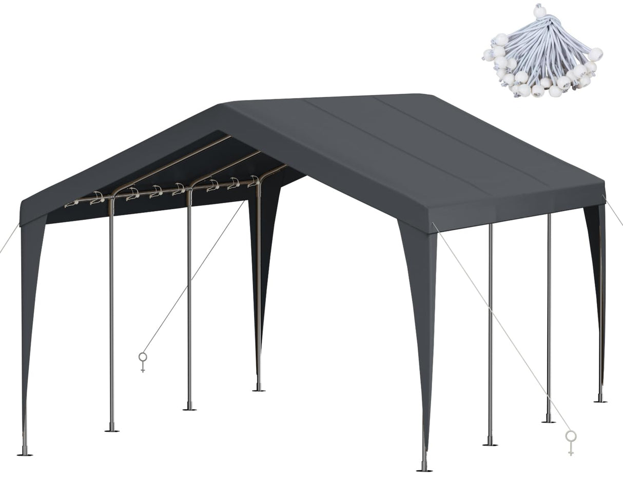 10x20 FT Heavy Duty Carport, Outdoor Portable Car Canopy Garage, Galvanized Steel Frame, UV-Resistant Waterproof PE Tarp Shelter for Vehicles, Boats, RVs, Driveway Carport, Gray RICHRYCE