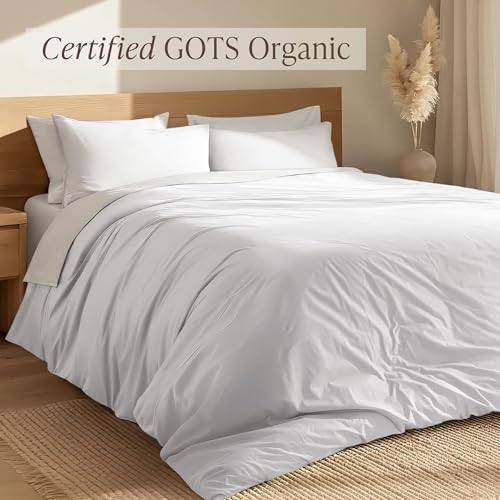 Bare Home 100% Organic Cotton Queen Duvet Cover Set - Crisp Percale Weave - Lightweight & Breathable - Cooling Duvet Cover Set (Queen, White) Bare Home