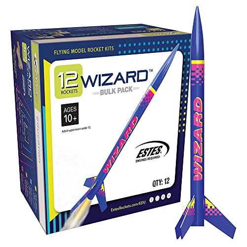 Estes 1754 Bulk Pack of 12 Wizard Rocket-Building Kits, Intermediate Flying-Rocket-Model Kits for Ages 10+, Classroom Science Experiments Estes