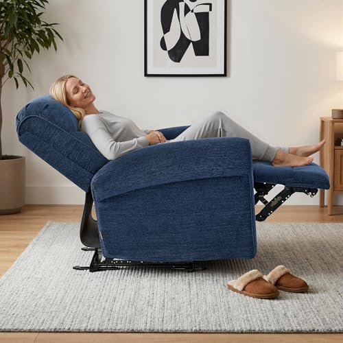 MCombo Compact Wall Hugger Power Recliner Chair for Small Spaces, Dual USB-A/C Ports, Rolled Arm Recliner for Living Room & RV, Fabric PR520 (Fabric, Navy Blue, Small)