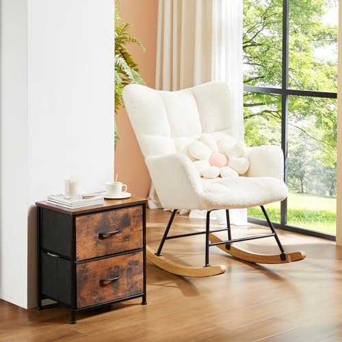 DUMOS Nightstand Small Dresser with 2 Fabric Drawers Side Bedroom End Table Kids Bedside Storage Furniture for 20 inch Tall Night Stand for Closet, Entryway, College Dorm, Rustic Brown DUMOS