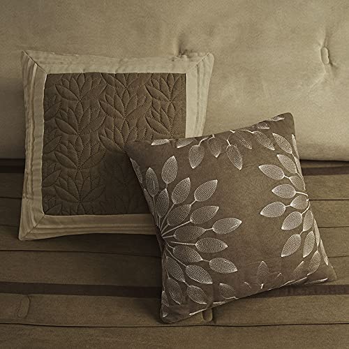 Madison Park Palmer Comforter Set - Faux Suede Design, Striped Accent, All Season Down Alternative Bedding, Matching Shams, Decorative Pillow, Bed Skirt, King (104 in x 92 in), Natural 7 Piece Madison Park