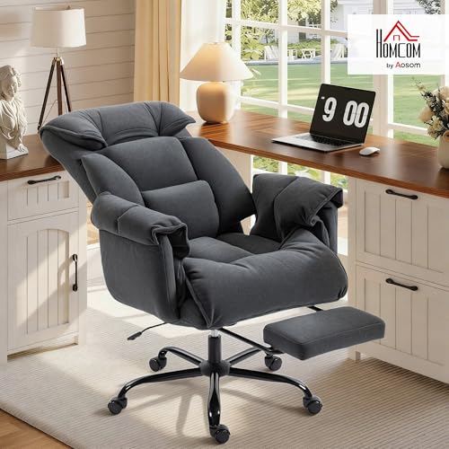 HOMCOM Executive Office Chair Comfy with Foot Rest, Reclining Swivel Computer Desk Chair with High Back, Thick Cushion, Padded Armrest, Adjustable Height, Rolling Wheels, Dark Gray HOMCOM