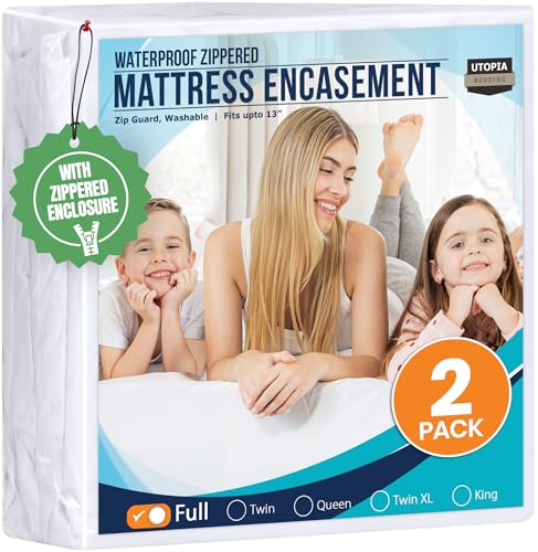 Utopia Bedding Mattress Protector Zippered Full Size (Pack of 2), 100% Waterproof Bed Bug and Dust Mite Proof Mattress Encasement, Absorbent 6 Sided Mattress Cover Utopia Bedding