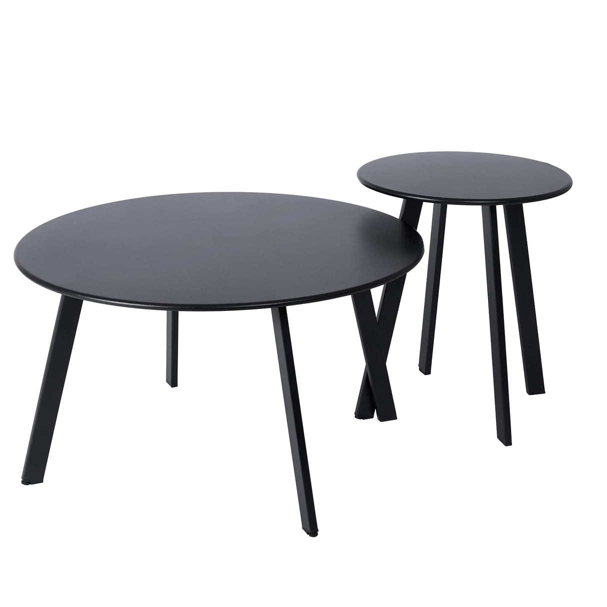 Patio Outdoor Coffee Table Set of 2 - Weather Resistant Outdoor Round End Table Modern Coffee Tables for Living Room Balcony Home Office (Black) juserox