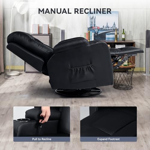 COMHOMA Recliner Chair Set, Furniture 3PC Bonded Leather Recliner Set Living Room Set, Sofa, Recline Chair (Black,Living Room Set 3) COMHOMA