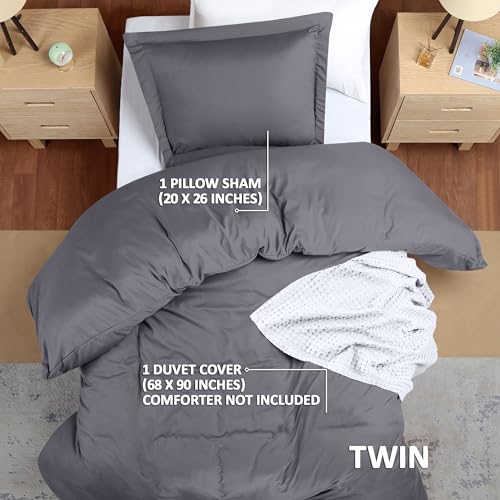 Utopia Bedding Duvet Cover Twin Size - 2 Piece with Zipper Closure - 1 Comforter Cover 68X90 Inches & 1 Pillow Sham 20X26 Inches (Grey) Comforter Not Included Utopia Bedding