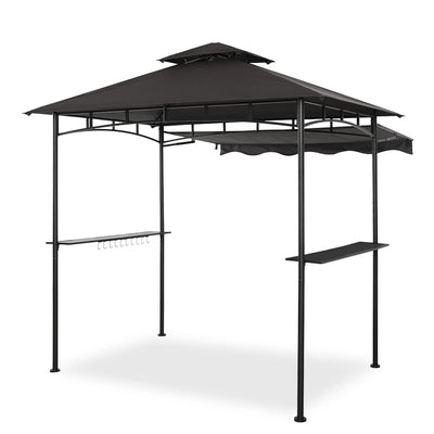 CHARMELEON Dark Grey Grill Gazebo, Double Tiered BBQ Gazebo, 5x8 Grill Canopy,Outdoor BBQ Canopy Tent with Stretchable Side Awning