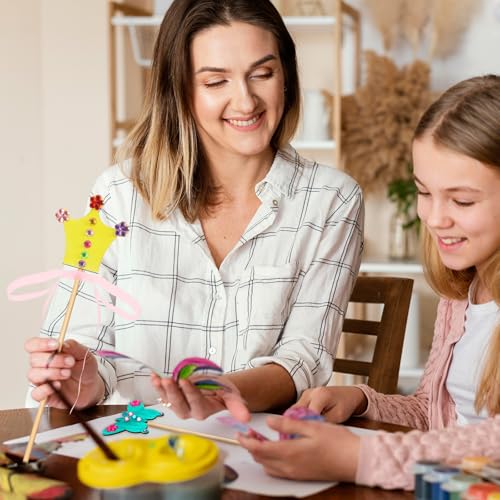 18pcs Fairy Wands Princess Fairy Wands Kit Princess Crafts Kid Birthday Party Supplies Make Your Own Wand Include Unfinished Wooden Fairys Wand Gem Stickers, Ribbons, Ideal for Kids 6+ Aphumedc