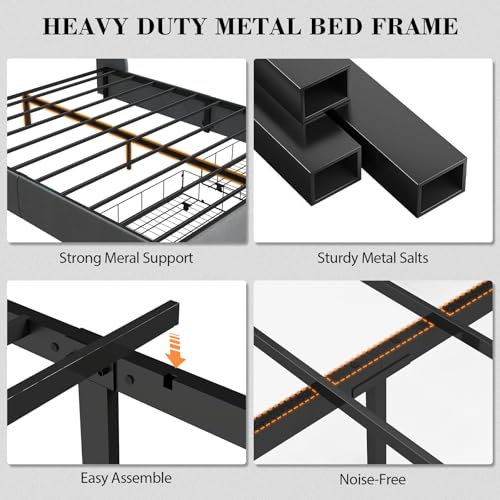 Full Bed Frame with 2 Storage Drawers, Platform Bed Frame Full Size with LED Light, Upholstered Headboard, Charging Station, Steel Slat Support, No Box Spring Needed, Noise-Free, Easy Assembly, Gray Doltoro