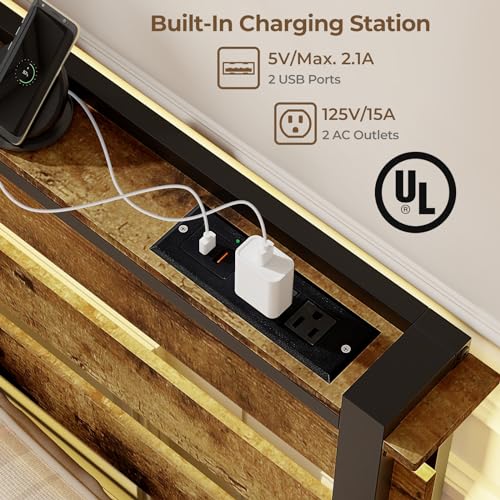 Giantex Full Bed Frame with LED Lights Headboard and 4 Storage Drawers, Metal Platform Bed with Outlets and USB Ports Charging Station, Easy Assembly, No Box Spring Needed, Smart LED Bed Frame Giantex