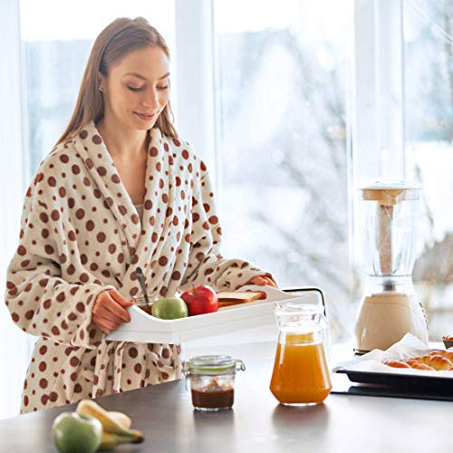 Breakfast Tray Table with Folding Legs Serving Tray Bamboo Dinner Trays for Platter Laptop Desk Bed Table Kitchen Serving Tray Snack Trays Large Size (White Large) Artmalle