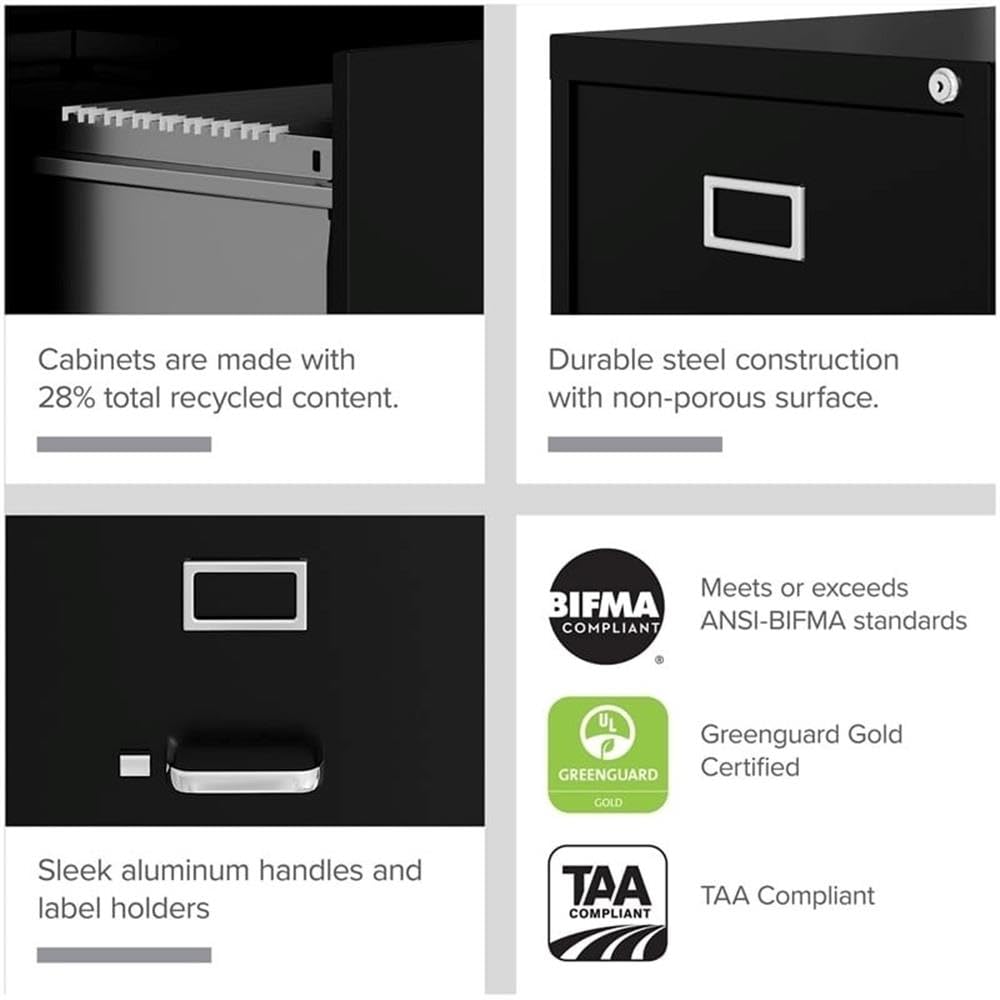 Pemberly Row 4 Drawers 52" Vertical Black Metal Filing Cabinet Lockable Pre-Assembled Stationary Letter Size for Home, Office Pemberly Row