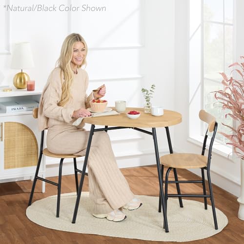 Best Choice Products 3-Piece Modern Oval Dining Table Set, Small Kitchen Dinette w/ 2 Chairs, Metal Frame, Curved Backrests - Medium Brown/Black Best Choice Products