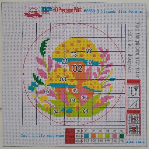 Stamped Cross Stitch Kit for Adult Beginner Easy Starter Cross Stitch Set with Pre-printed Mushroom Flower Plant Pattern Embroidery Cloth Floss Hoop and Instructions Fun Needlepoint Project Kit