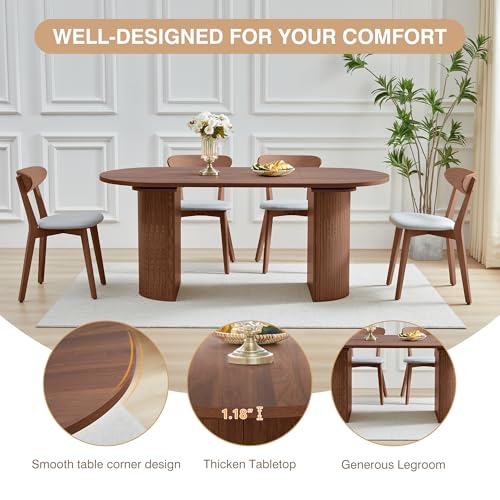 70.8 Inch Dining Table for 4-6 People, Oval Kitchen Table with Semi-Cylindrical Legs Base, Modern Farmhouse Round Dinner Tables for Dining Room Kitchen Living Room (Walnut) weselon