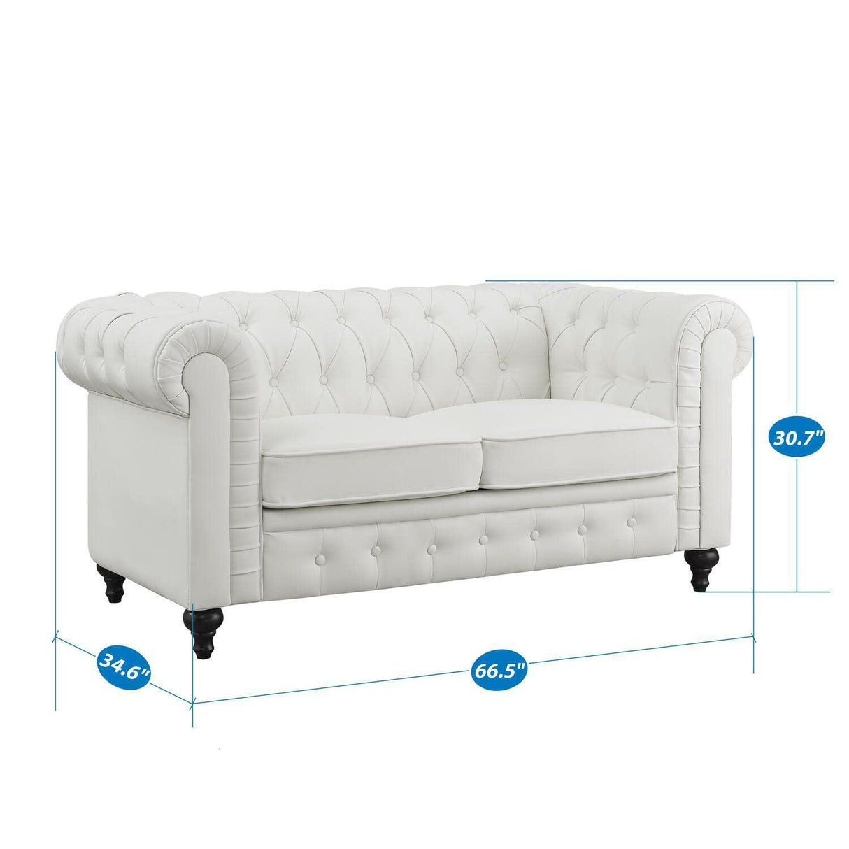 Naomi Home Chesterfield Leather Loveseat, Mini Sofa Love Seat, Small with Rolled Arms, Tufted Cushions 2 Seater Loveseats for Small Spaces, Living Room White Naomi Home