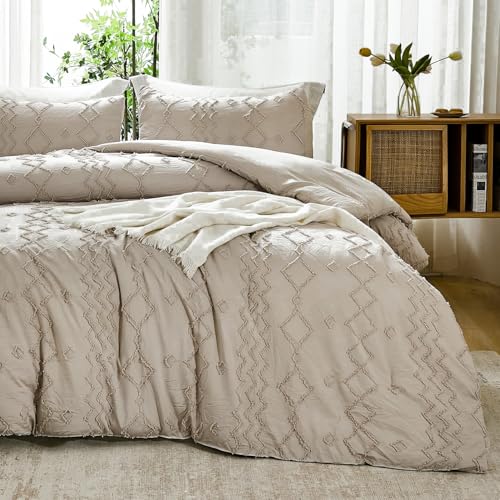 Andency Comforter King Size Set Khaki, 3 Pieces Boho Tufted Fall Bedding Comforters & Sets for King Bed, Soft Fluffy Tan Bed Set (104x90In Comforter & 2 Pillowcases) Andency