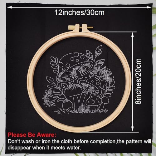 Embroidery Kit for Adults Beginners Starter Stitch Kit with Red Mushroom Plant Pattern Handmade Needlepoint Kits