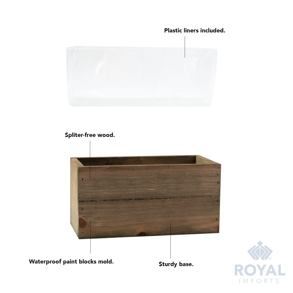 Royal Imports Wooden Flower Pot Planter, Decorative Wood Vase with plastic liner, Toilet Tank Tissue Paper Storage Basket for Bathroom Countertop Box, Kitchen Windowsill Mail Organizer, 8x4x4, Brown Royal Imports