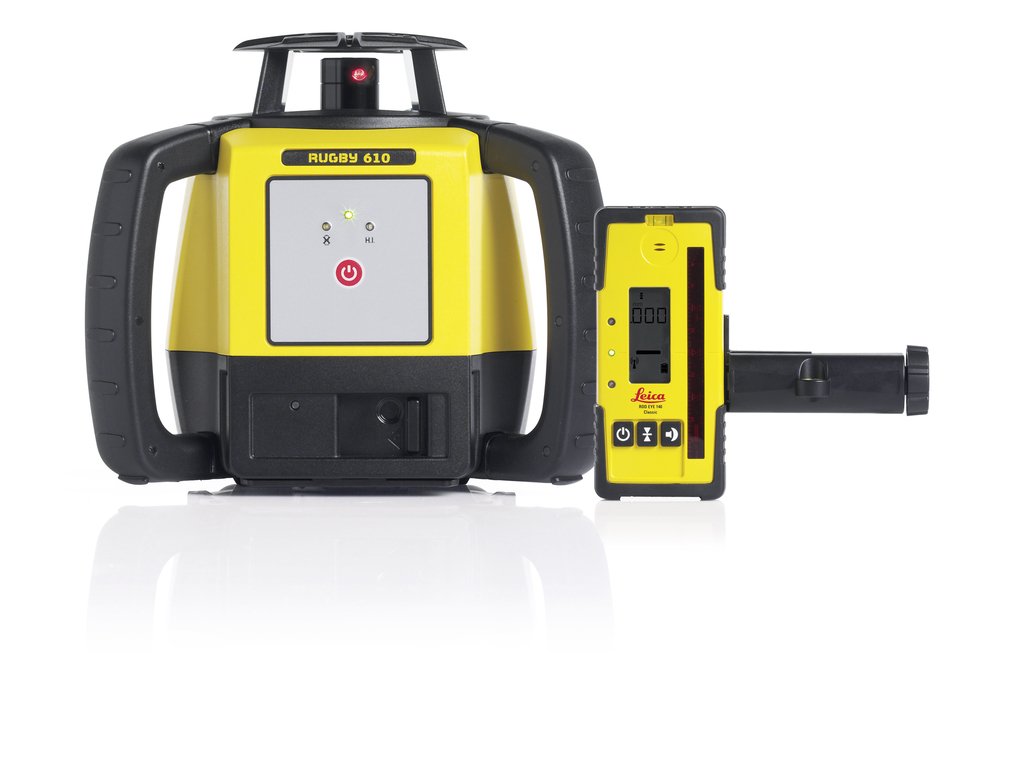 Leica R610,RE140, Alkaline Rugby 610 2000-Feet Self Leveling Horizontal Rotary Laser Kit with Rod Eye 140 Receiver, Yellow Leica