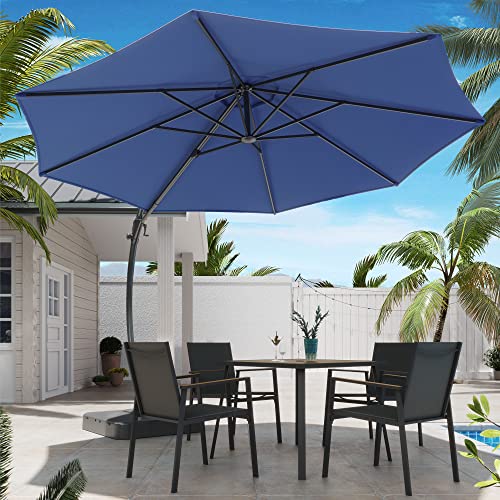 LAUSAINT HOME Outdoor Patio Umbrella with Base included, 10 FT Deluxe Curvy Cantilever Umbrella Offset Hanging umbrella with 360° Rotation for Market, Pool, Garden, Backyard, Deck (Navy blue, 10 FT) LAUSAINT HOME