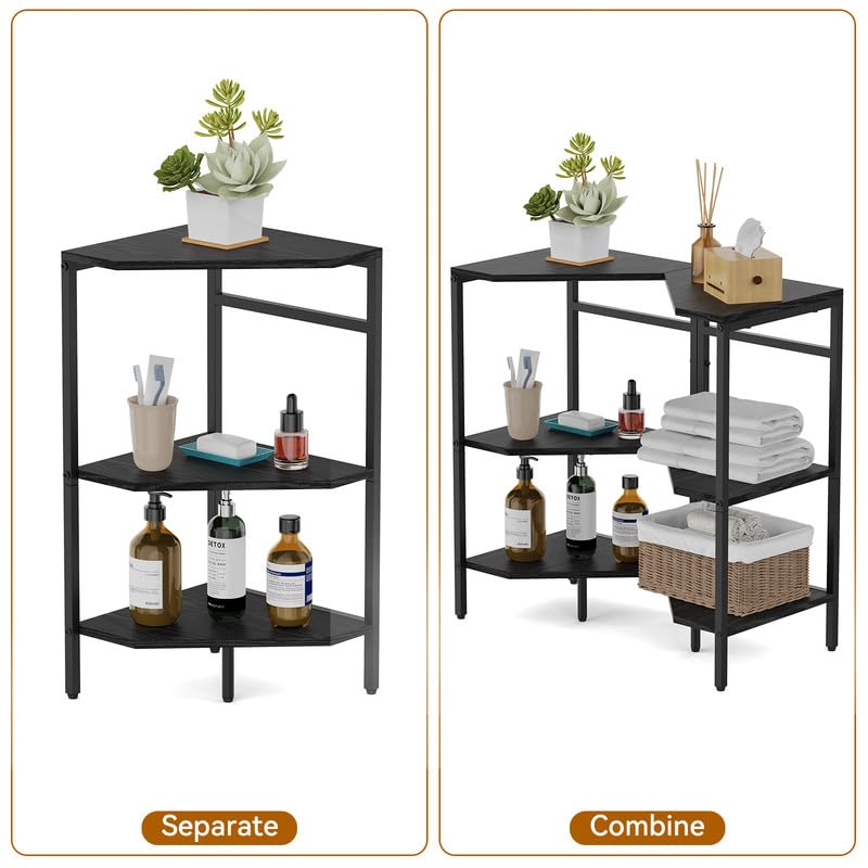 Under Pedestal Sink Shelf, 2 Pack Under Sink Organizers and Storage, 3-Tier Pedestal Under Sink Storage Bathroom Vanity, Corner Shelf Stand for Bathroom, Kitchen, Living Room, Black CADUKE