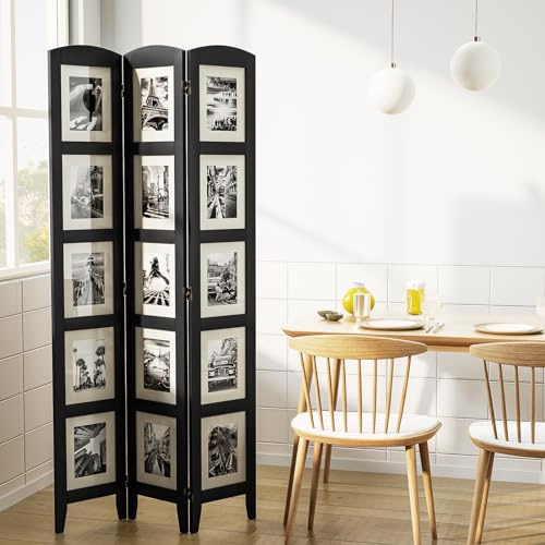 SZQINJI 3 Panel Photo Room Divider Screen, Solid Wood Divider for Room Separation for 8x10 Picture Frame Without Mat for 5x7 Photo with Mat, Black SZQINJI