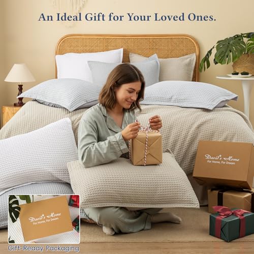 David's Home Waffle Weave Comforter Set 2PCS Twin Size, Soft Breathable Lightweight Cozy Skin-Friendly Warm for All Season, Elegant Aesthetic Home Decor Bedding Set with Pillow Shams, White David's Home