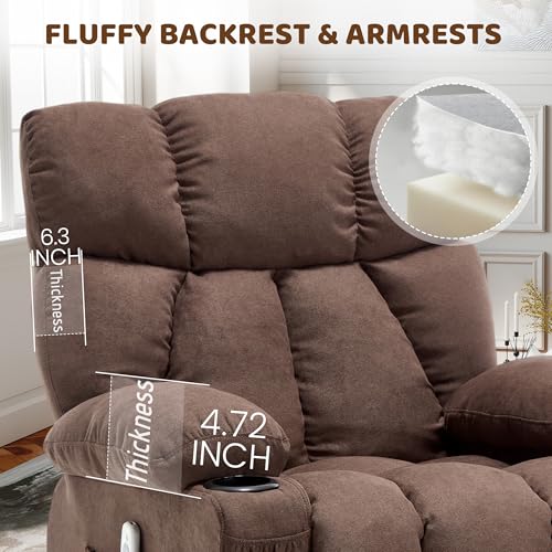Massage Rocking Recliner Chair, Ergonomic Recliners Sofa with Vibration Massage & Heat, Rocking Chair Nursery Chair for Living Room Lounge with 4 Pockets, 2 Cup Holders, Brown