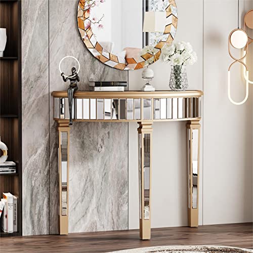 Artloge Half-Moon Mirrored Console Table Tall Semi Circle Entryway Desk 3 Legs Artloge